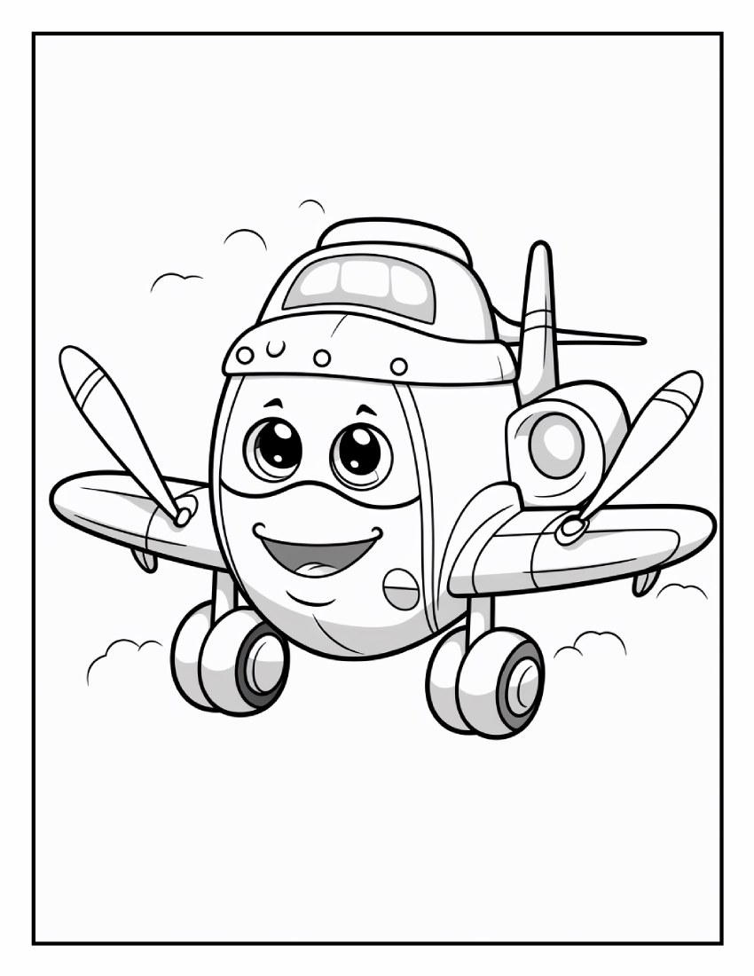 Lámina real de un avión sonriente con dos hélices