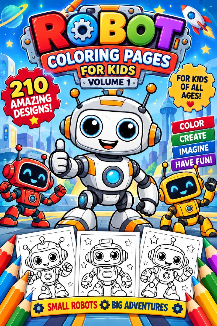 Portada original del ebook de robots para colorear