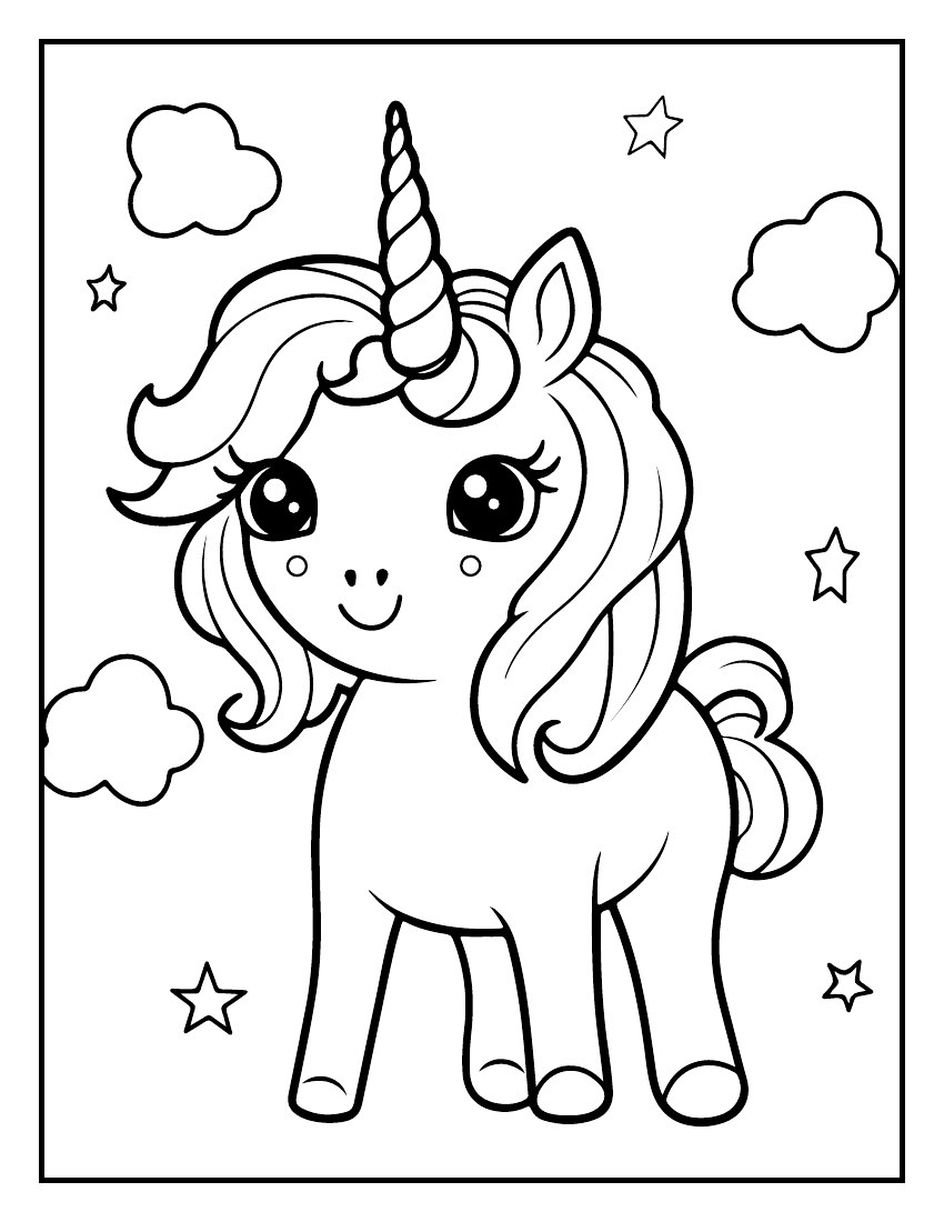 Lámina 1 real del ebook de unicornios para colorear